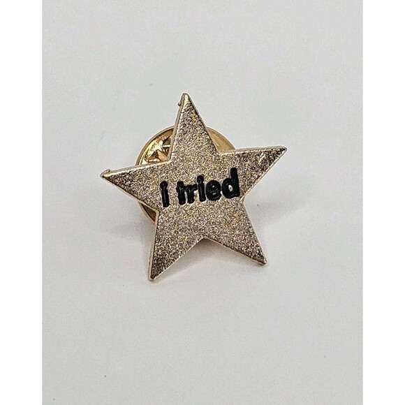 I Tried Gold Star Effort Participation Novelty Brooch Enamel Lapel Pin .75" - Picture 1 of 3